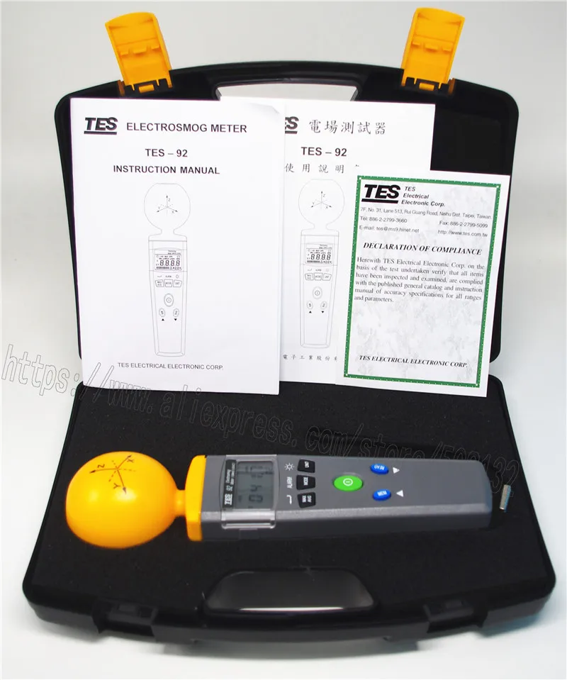 TES-92 Portable Electromagnetic Radiation Detectors Digital ElectroSmog Tester RF Detector EMF Meter Frequency 50 MHz to 3.5 GHz