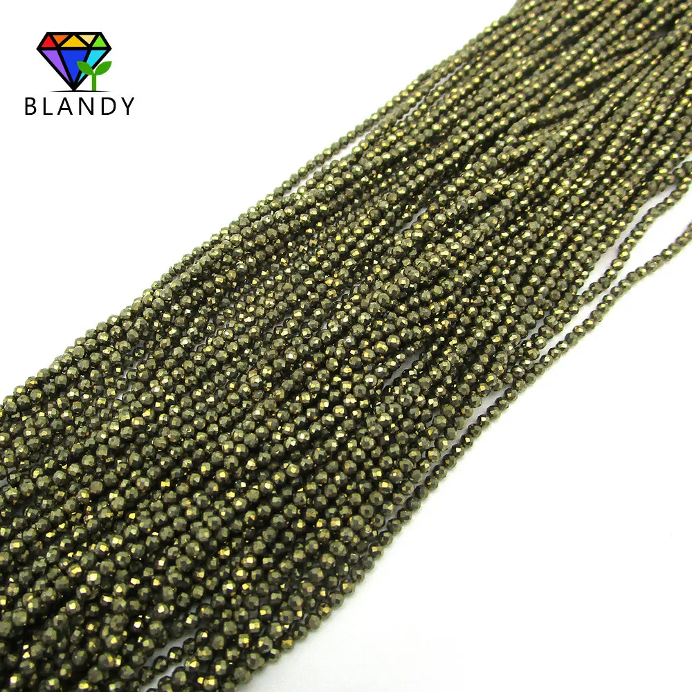 40CM per String 2.0mm Round Faceted Cut Natural Marcasite Stone Beads For Jewelry Making