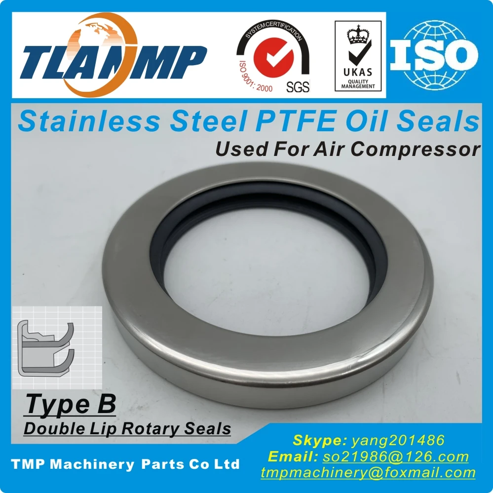 Shaft size 32/35/38/40/45mm Double Lip Rotary Seals ,Type B Stainless steel PTFE Oil Seals Used for High Pressure Air Compressor