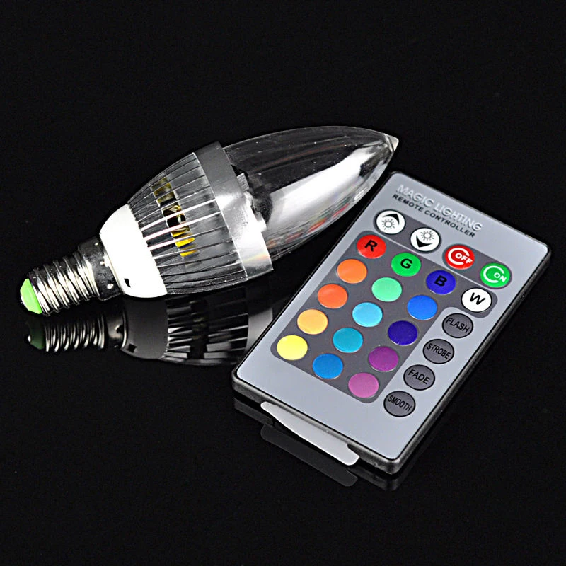 

Новейшая светодиодная RGB лампа E14 3 Вт 16 цветов с изменяющимся свечом + праздничный светильник с дистанционным управлением