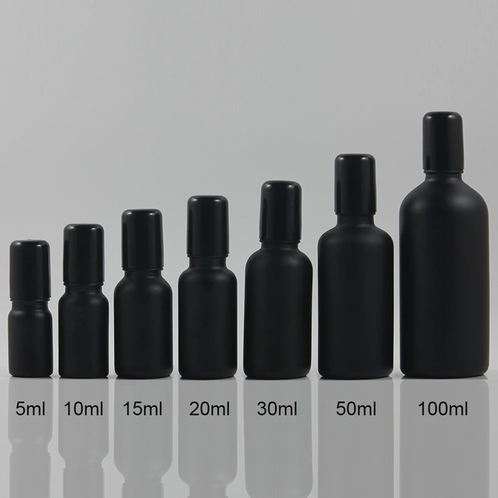 

Matte black 5 ml roller bottle mini portable perfume glass container with stainless steel/glass ball refillable bottle