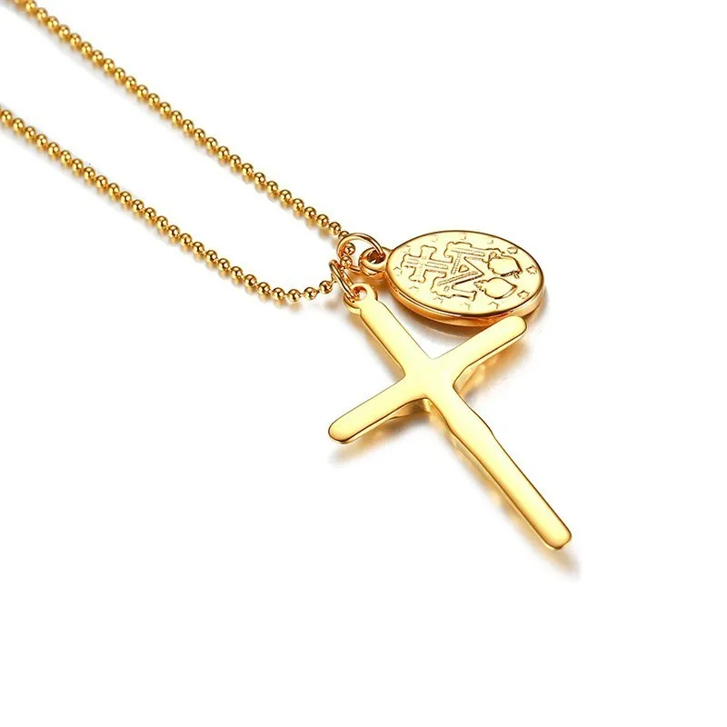 Virgin Mary Miraculous Medal Cross Charm Pendant Necklace for Women Stainless Steel Women Religious Jewelery