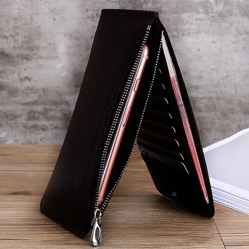 

New Men Male Long Wallet Double Zippers Clutch Handbag Genuine Leather Wallet Coin Purse ID Credit Card Holders Cases Carteira