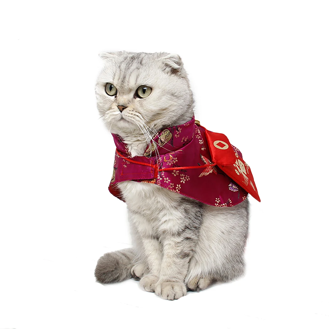 Pet Cat Tang Suit Small Red Envelope Festive Cloak Pet Cape Chinese Style Festive Pet Dog Cape Pet Costume For Kittens Cats