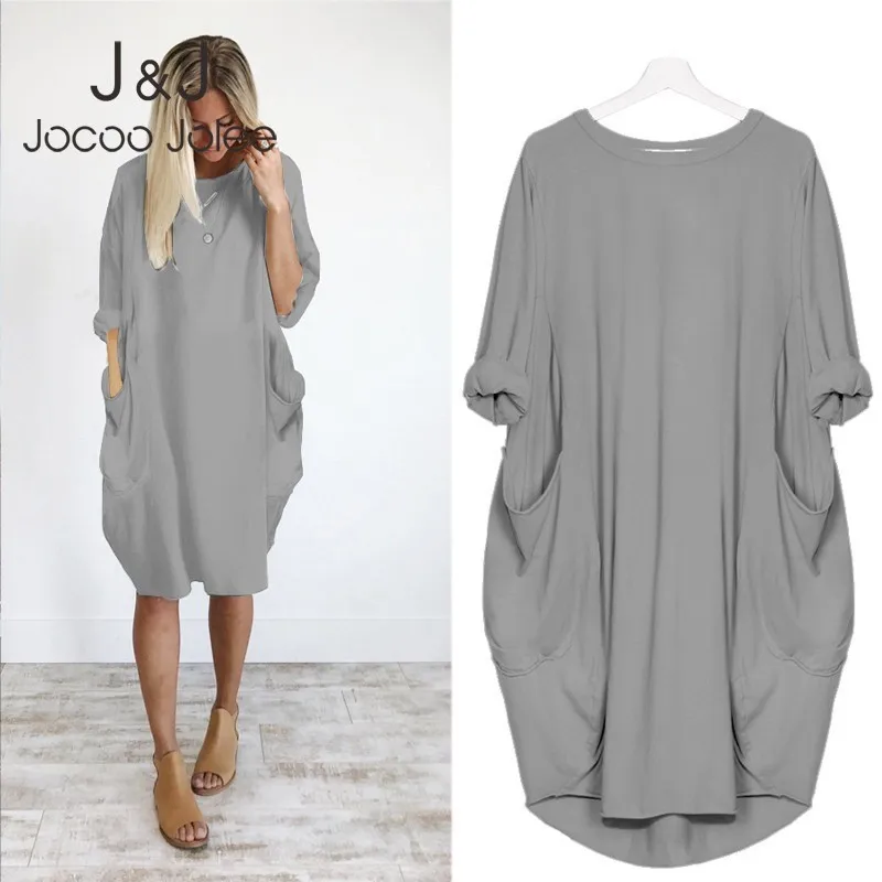 Women Casual Loose Dress with Pocket Ladies Fashion O Neck Long Tops Female T Shirt Dress Streetwear Oversized vestidos