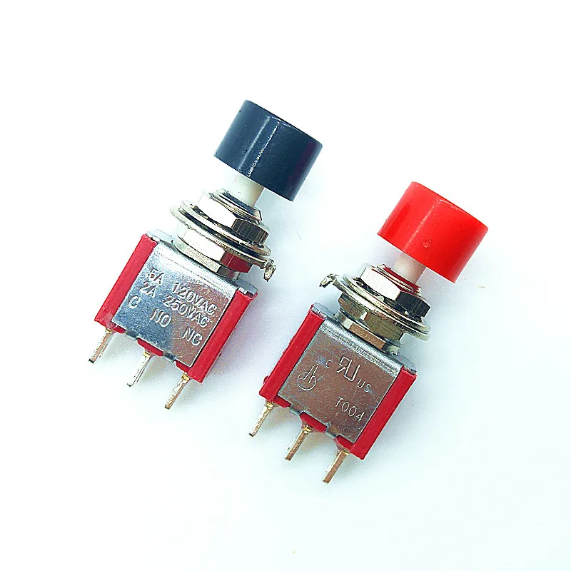 2pcs Red Black Green 3Pin C-NO-NC 6mm Mini Momentary Automatic return Push Button Switch 2A 250VAC/5A 120VAC Toggle Switches