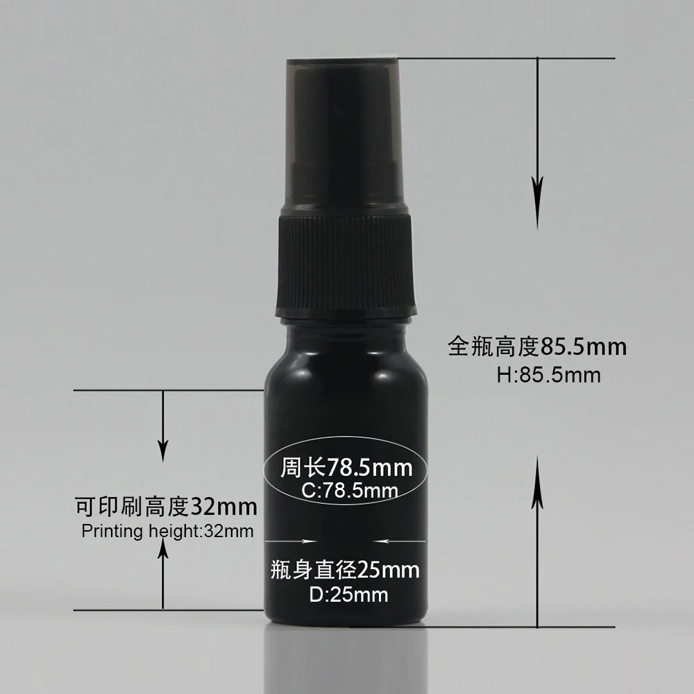 100PCS A LOT 10ml perfume spray bottle glass round shape with black plastic mist spray pump