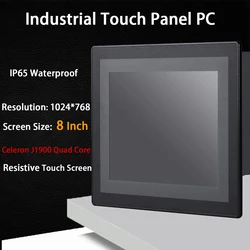 8 Inch LED Embedded Industrial Panel PC, Intel J1900, Front Panel IP65, Resistive Touch Screen, Windows 10 Pro, HUNSN APW16