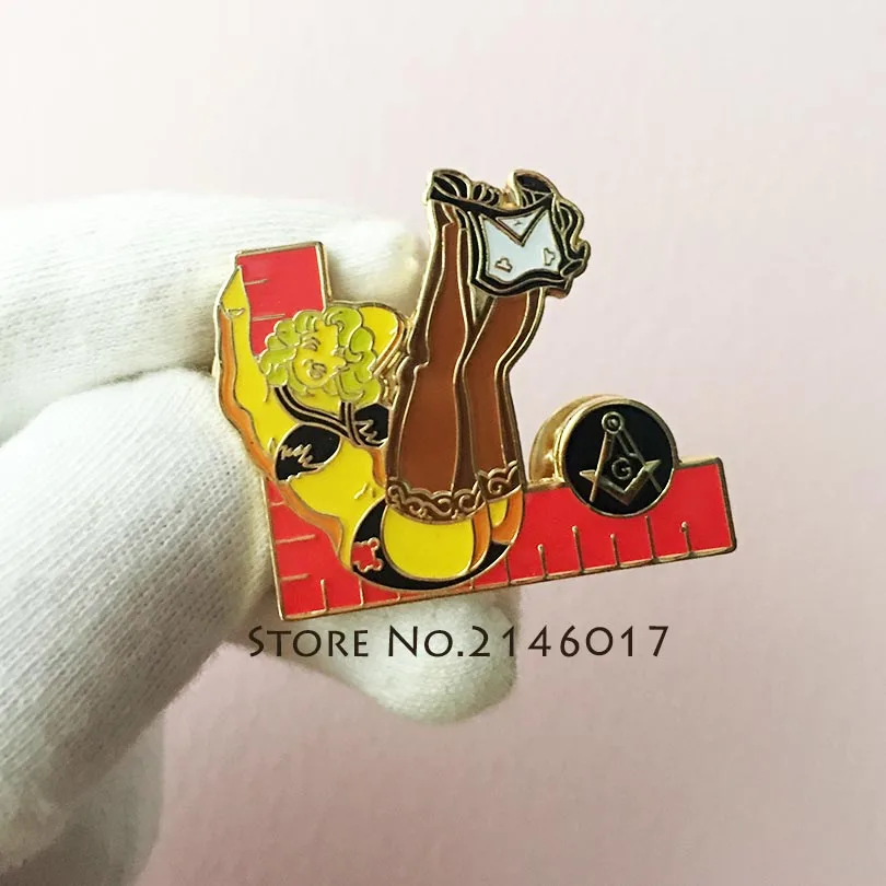 Freemason Soft Enamel Pins and Brooch Masons Ladies of the Lodge Blonde Pin-Up Girl Model Sexy Red Yellow Masonic Lapel Pin