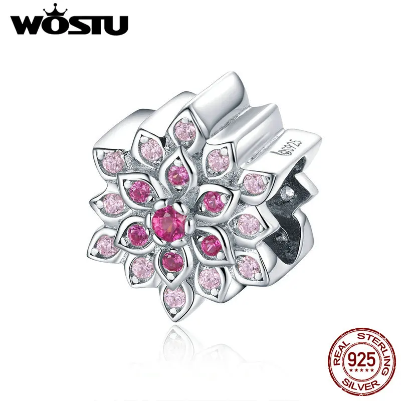 

WOSTU Classic 925 Sterling Silver Red Lotus Flower Beads Charms Fit Bracelet Pendant For Women Wedding Engagement Jewelry CTC038