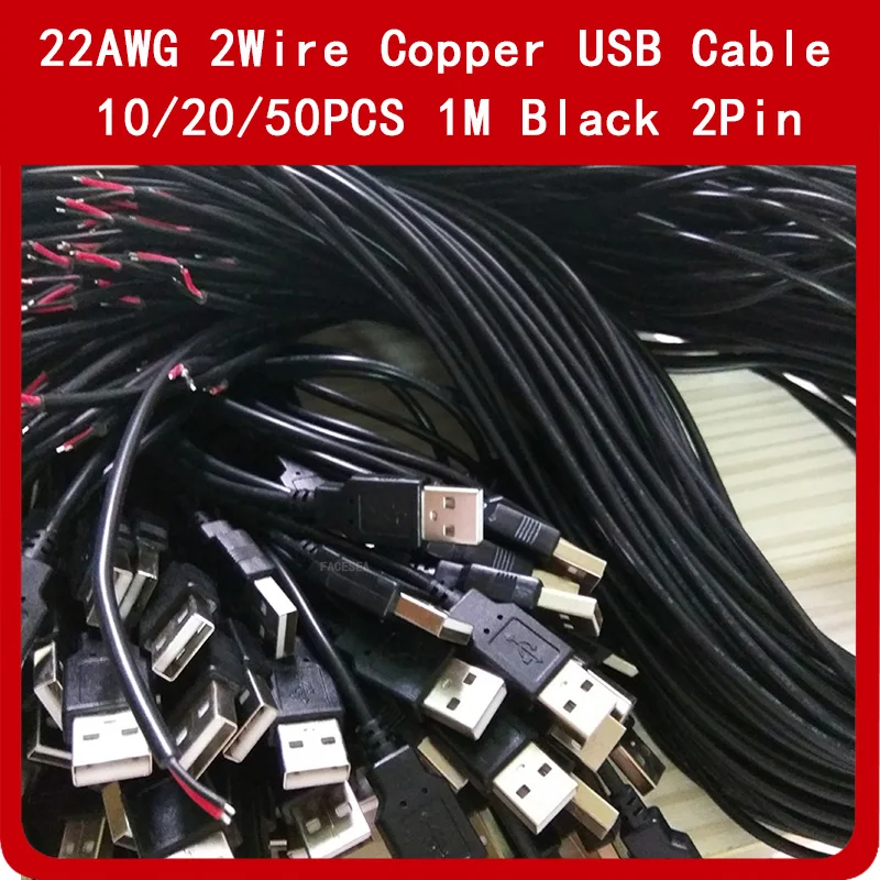 10 ~ 50pcs 50cm/100cm 5V 2pin USB Connector Tinned Copper Cable line for single LED Strip Light, desk lamp, fan connecting