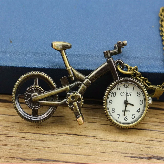 2019 Nazeyt brand Retro Mini Bronze Bike Bicycle Design Quartz Pocket Watch Pendant Necklace Chain gift clock Free Shipping