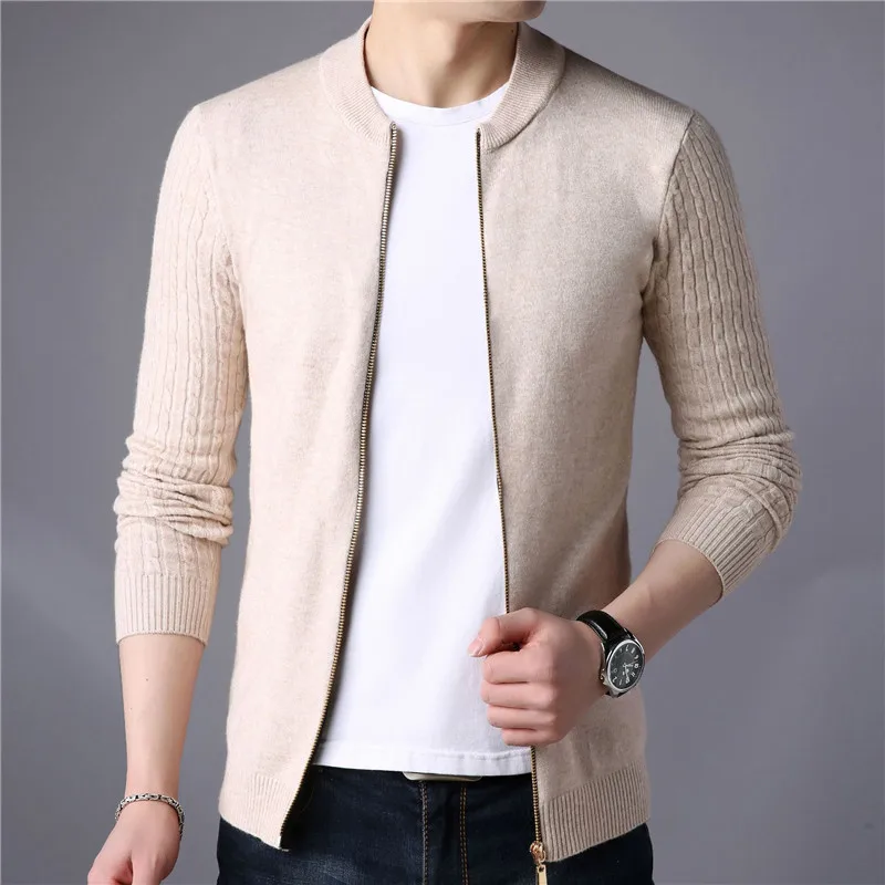 Zipper Cardigan Sweater Men Winter Round Neck Knitted Jacket Sweatercoat Slim Fit Casual Sweters Coats Brand Mens Knitwear