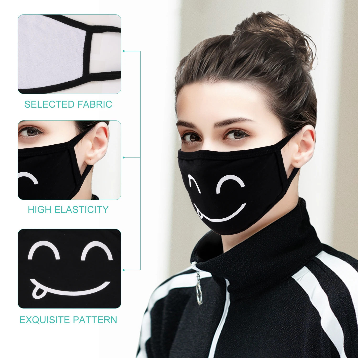 Mascarilla de algodón antipolvo para hombre y mujer, máscara facial de dibujos animados, Kpop, oso de la suerte, 5 unidades