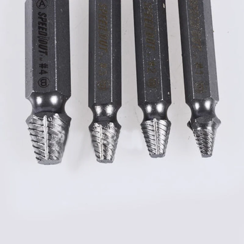 1set Silver 4pcs Screw Extractor Drill Bits Guide Set Damaged Bolt Remover Speed Out Tool