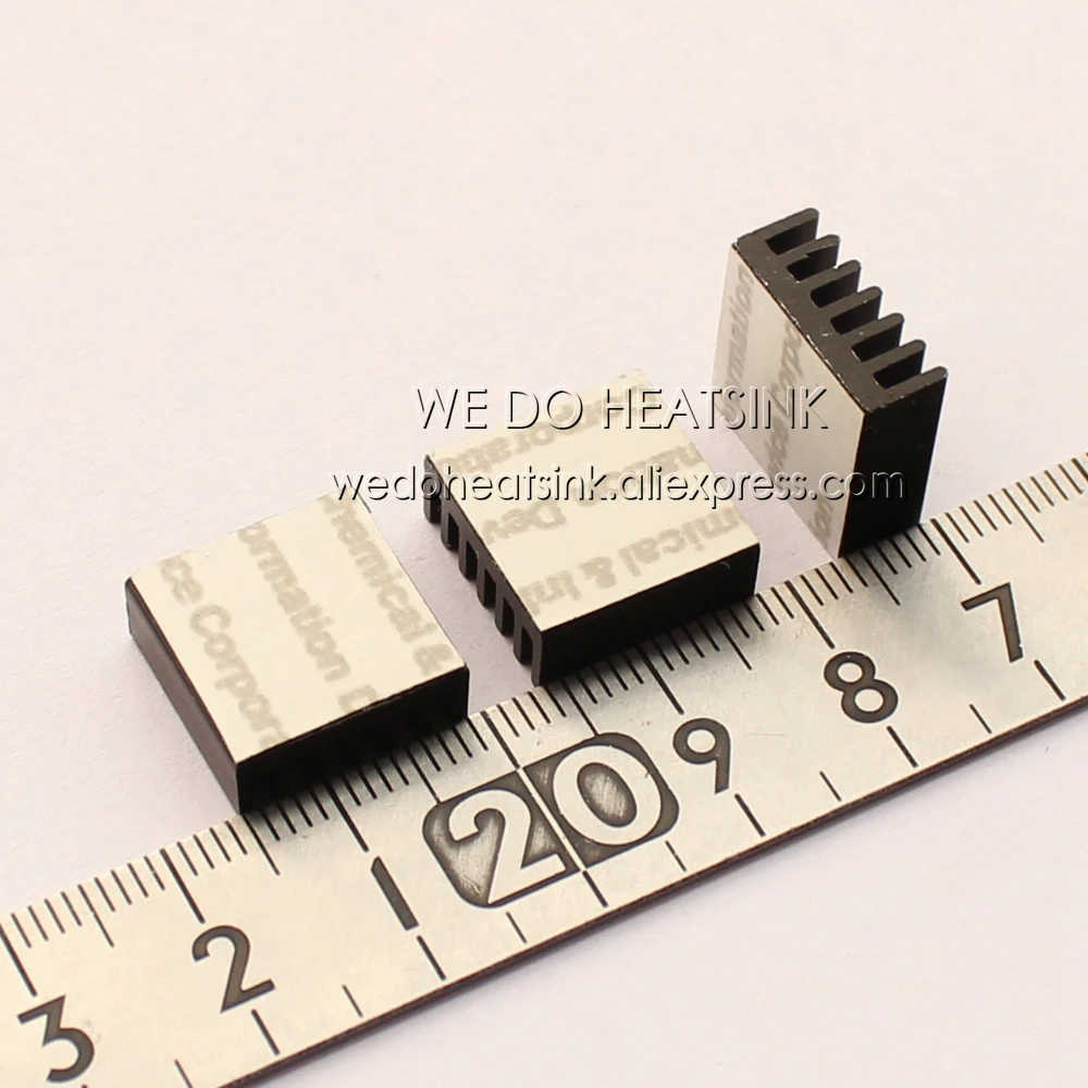 100pcs 14x14x6mm Black  Heat Dissipation Aluminum Heatsink Cooler With Thermal Conductive Double Sided Tape