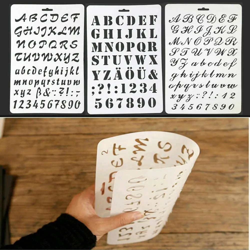 3 Style Letter Alphabet Prepainted Ruler Spray Mask Layering Stencils Template Stamp Painting Paper Card Embossing Craft ABC