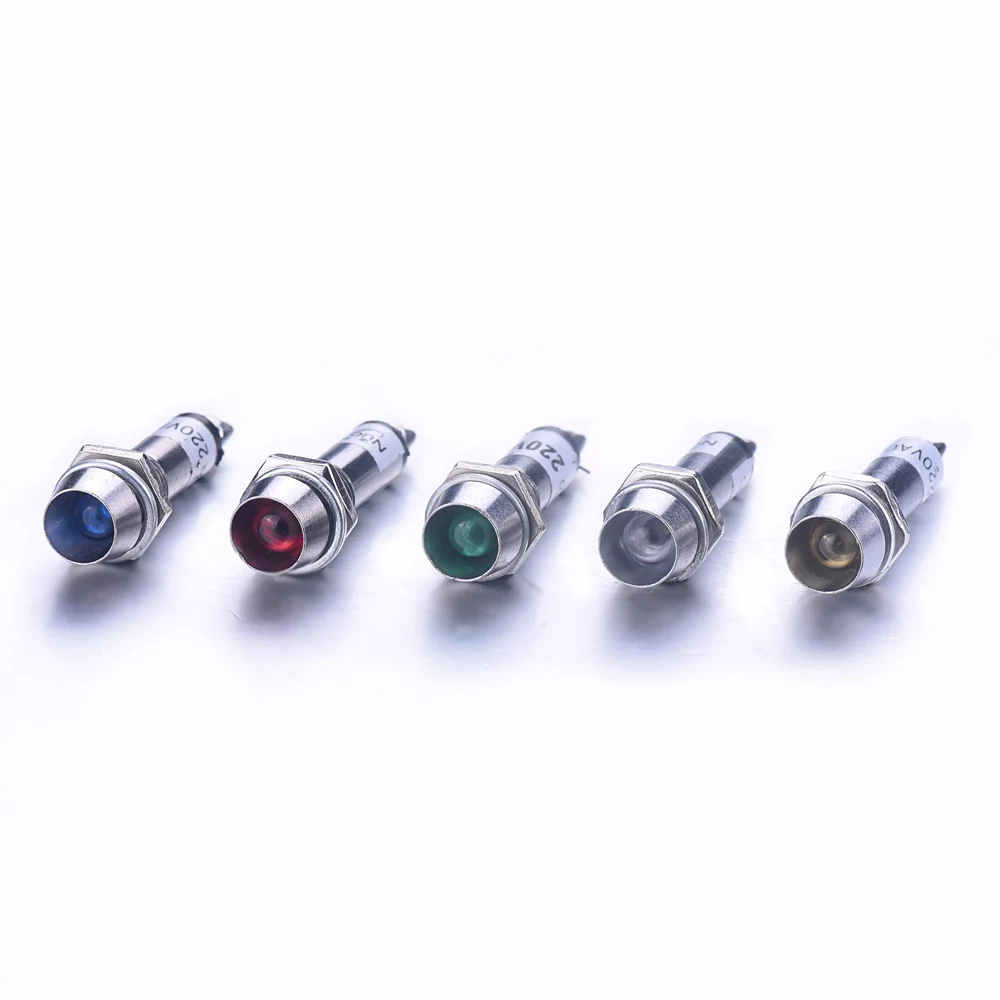 New arrival 5pcs/set AC 220V XD8-1 Panel 8mm Mounting Red Green Yellow Blue White Indicator Light Indication LED Signal Lamp