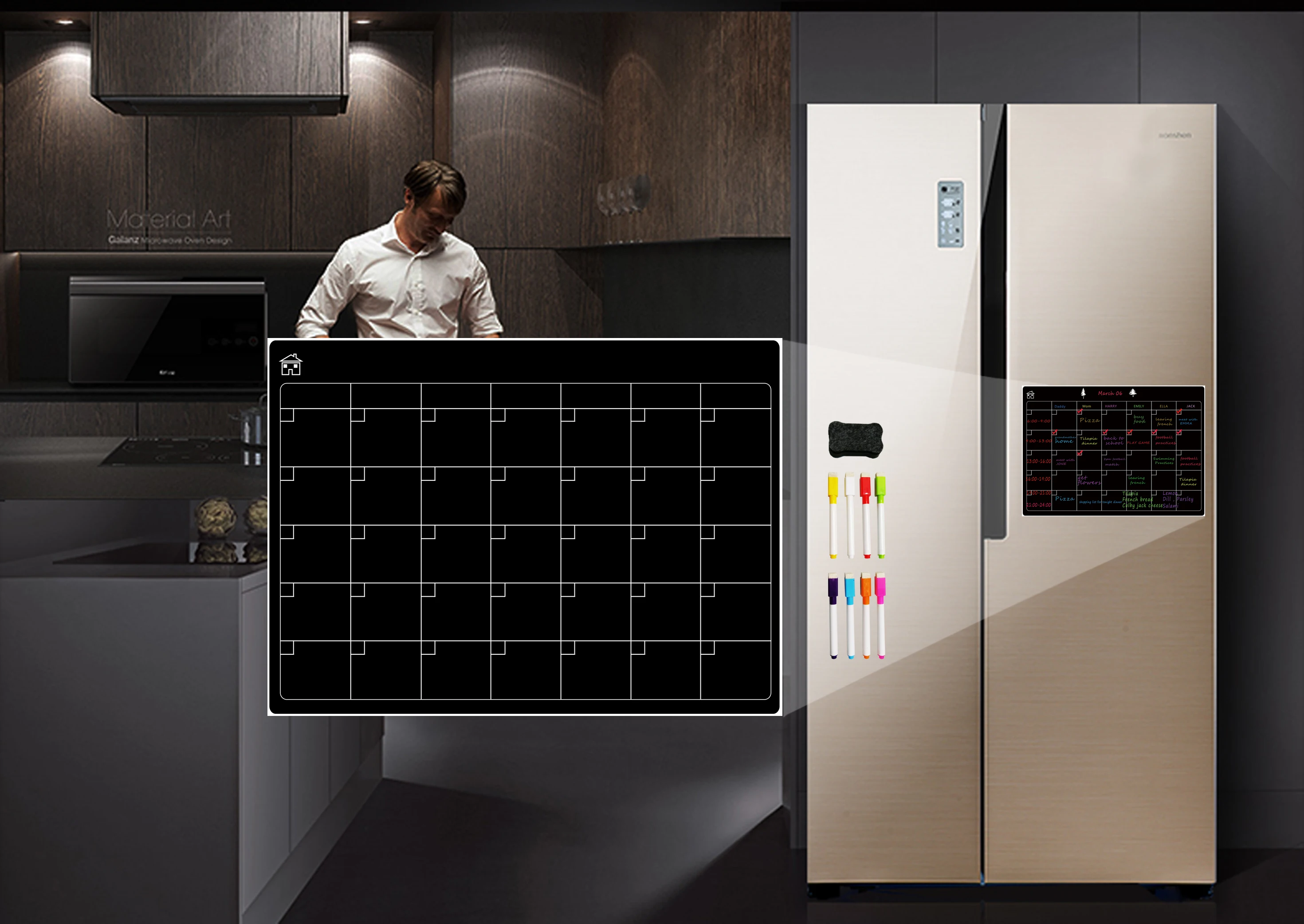 Hipapexun-月の冷蔵庫用の磁気ホワイトボード、ドライイレーカレンダーボード、8本のマーカーを備えた黒板
