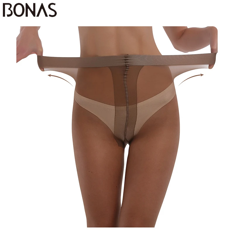 BONAS 15D Calzamaglie Donne calze di Nylon Collant Sottili Resistente Allo Strappo In Nylon Collant T Biforcazione Stretto Sexy di Modo Femminile