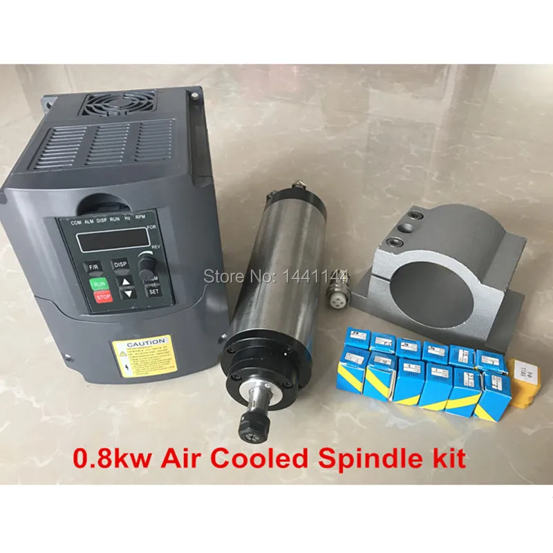 CNC Router Spindle 800W Air Cooled Spindle Kit 0.8KW Motor + 1.5KW 220W Inverter 65mm Clamp 13pcs ER11 Collet