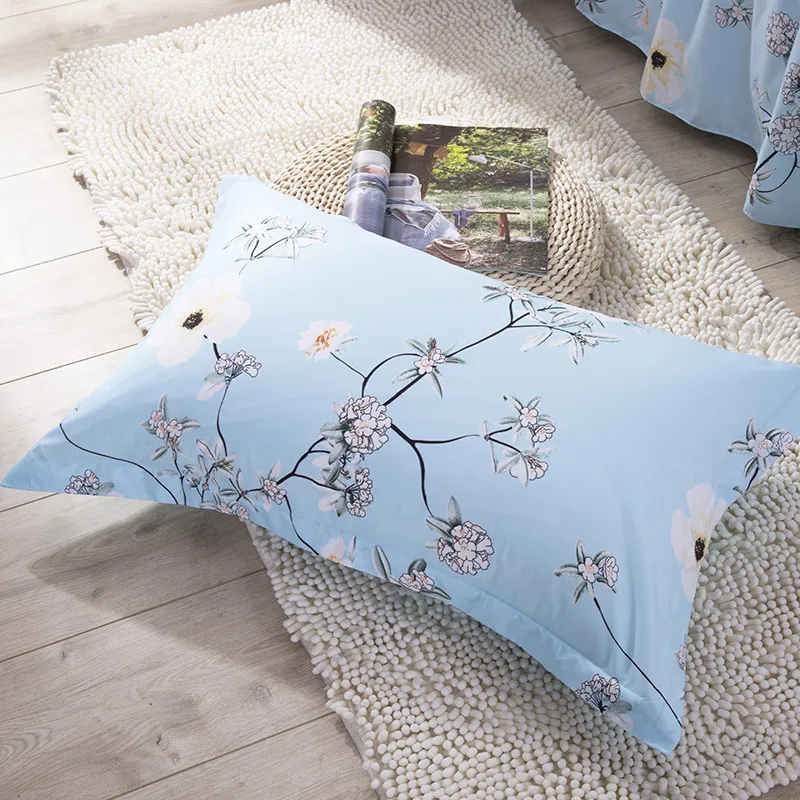 1 Piece 48cm*74cm Light Blue Color Pillowcase Floral Print Pillow Case Cover For Bedroom Use