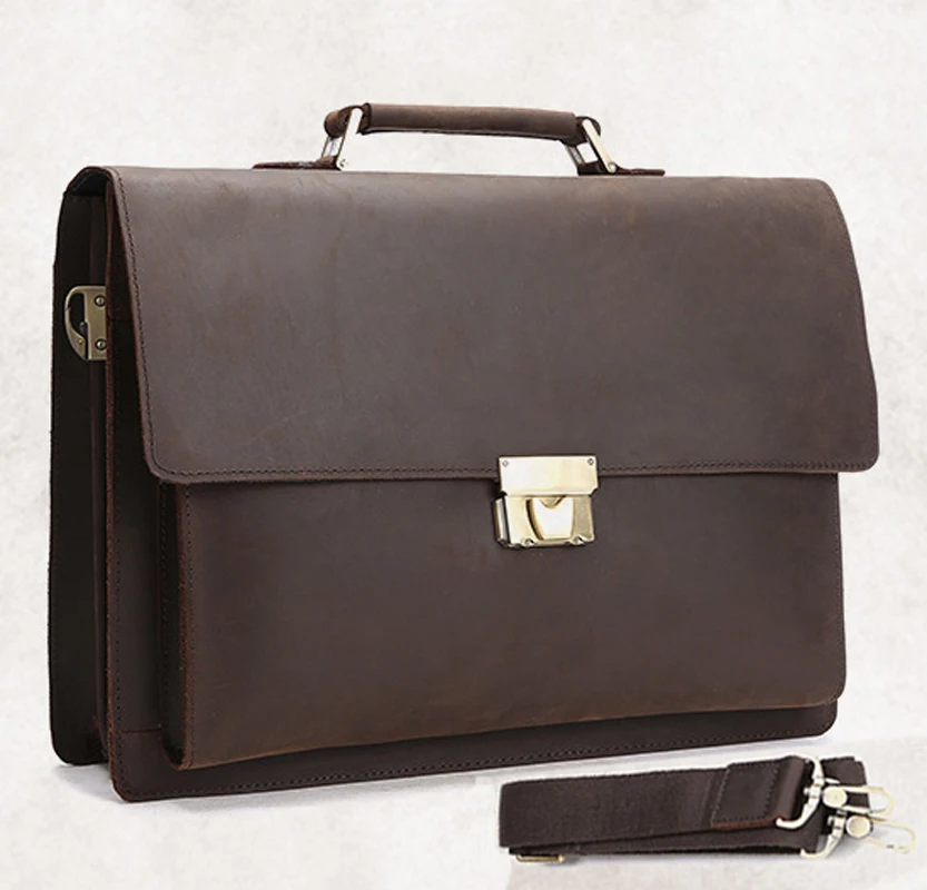 Vintage Genuine Leather Business Briefcase Men Leather 14