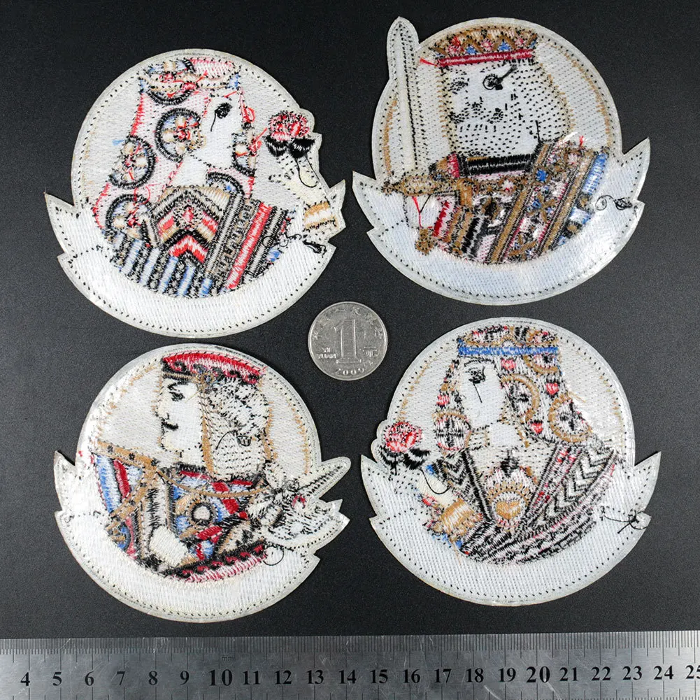 PGY Hot Sale Poker Cards Iron On Patches King Queen DIY Cartoon Applique Decor Embroidered Patches For Clothing T-Shirt Decor