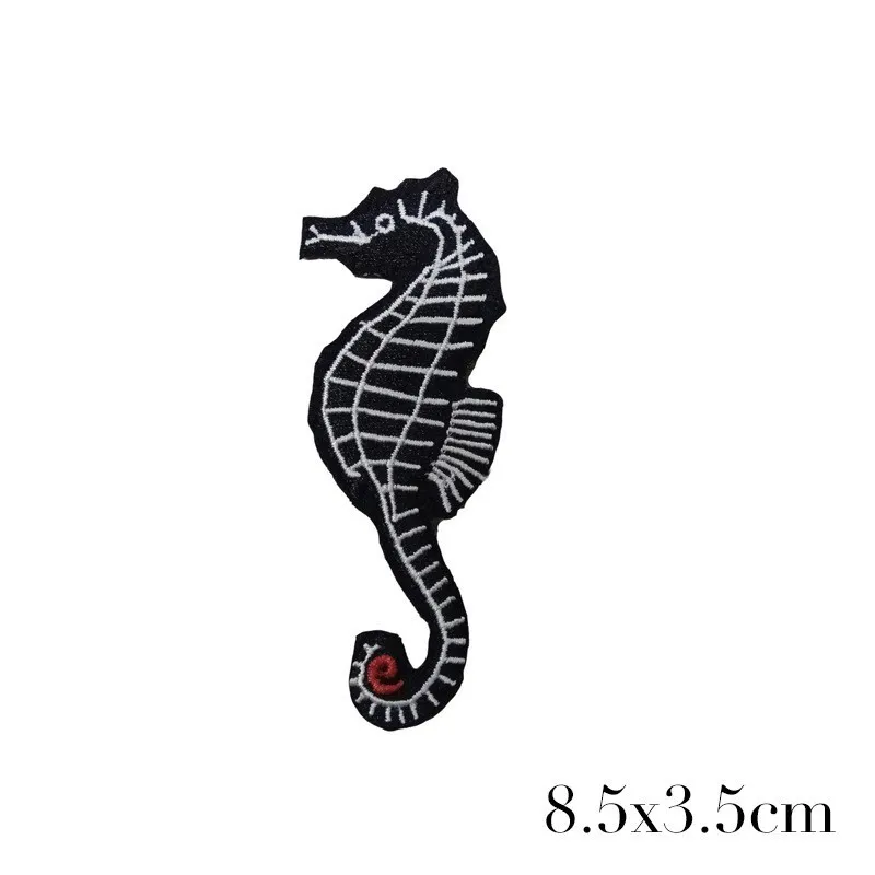 Fine Underwater world Embroidered Black Patch Clothing Applique Iron On Seahorse Patches Kids Clothes T-Shirt Sticker DIY Decor