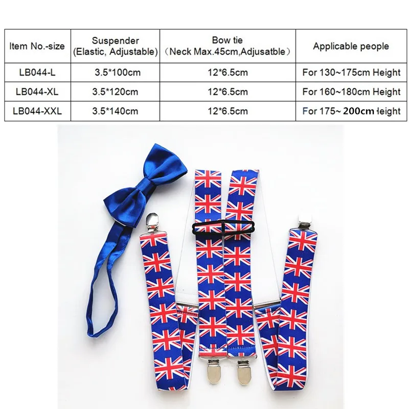 3.5 Cm Lebar Bendera Inggris Suspender Biru Dasi Kupu-kupu Set Besar Pria Wanita Kawat Gigi Leher Dasi Yang Sesuai dengan kemeja LB044