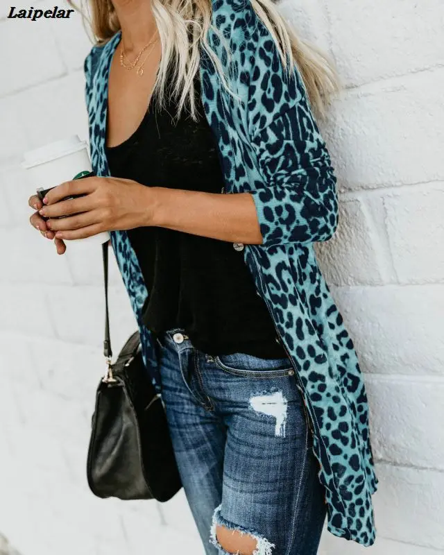 Cárdigan Sexy con cuello en V para mujer, chaqueta de manga larga con botones y estampado de leopardo, abrigo largo Delgado, cárdigan cómodo para otoño, 2020