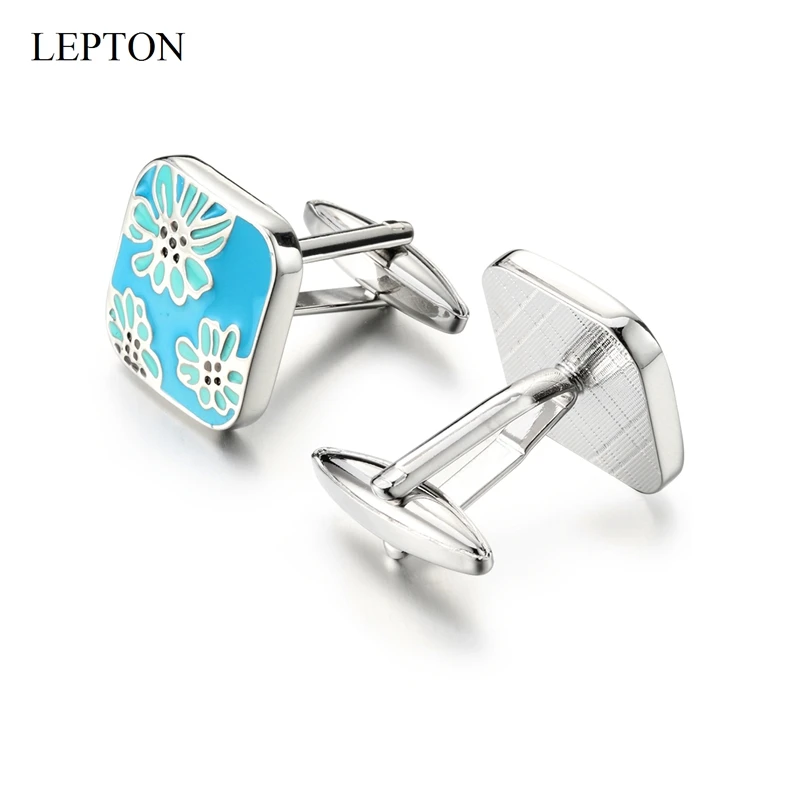 

Retro Blue Flower Square Cufflinks Men's Fashion Business Shirt Cuff Gift for Wedding Christmas Jewelry