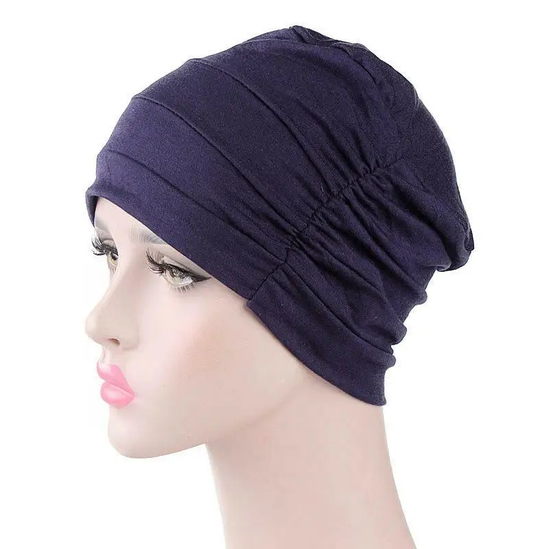 

Women Muslim Hijab Turban Cotton Stretch Chemo Cap Beanie Bonnet Pleated Head Scarf Wrap Islamic Cancer Hat Hair Loss Cover Arab