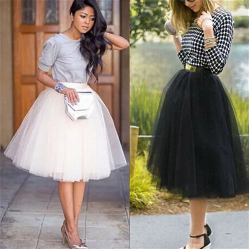 

Fashion Sweet Women's Multi-Layers Tulle Skirt Long Shirts Princess Ballet Tutu Dance Prom Party Skirts Black White Skirt S-XL