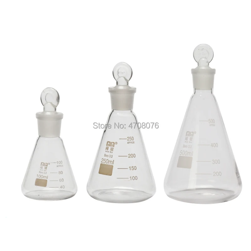 50-500ml Glass graduated conical flask with stopper transparent Borosilicate Erlenmeyer flask Triangle flasks for chemical test