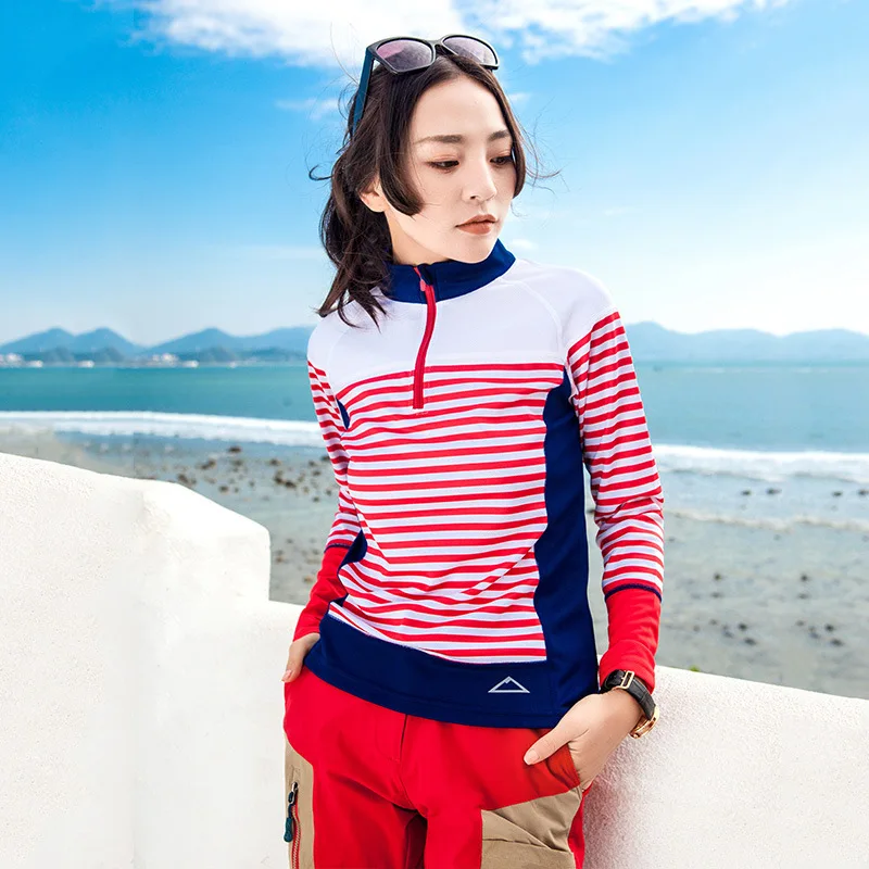 Long Sleeve Striped Shirt Men Women Quick Drying Travel Tops Outdoor Sports Trekking Hiking Couple Navy Spring Fitness Yoga Run