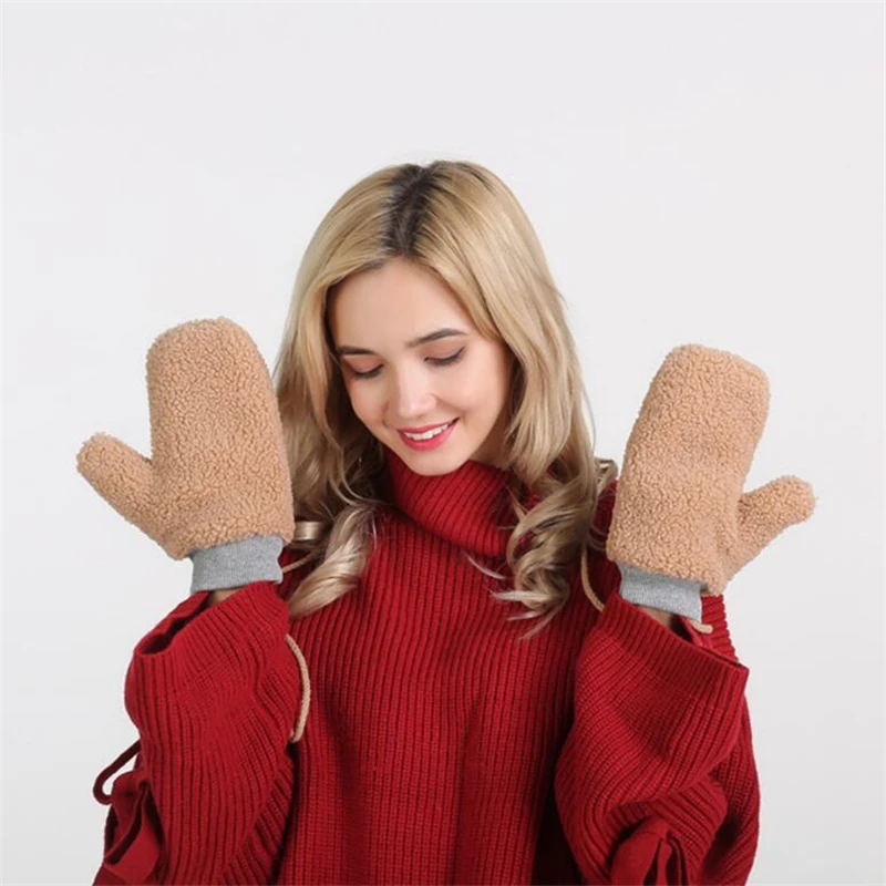 IANLAN Winter New Womens Warm Teddy Fleece Gloves Neck Hang Style Mittens Girls Solid Soft Gloves IL00436