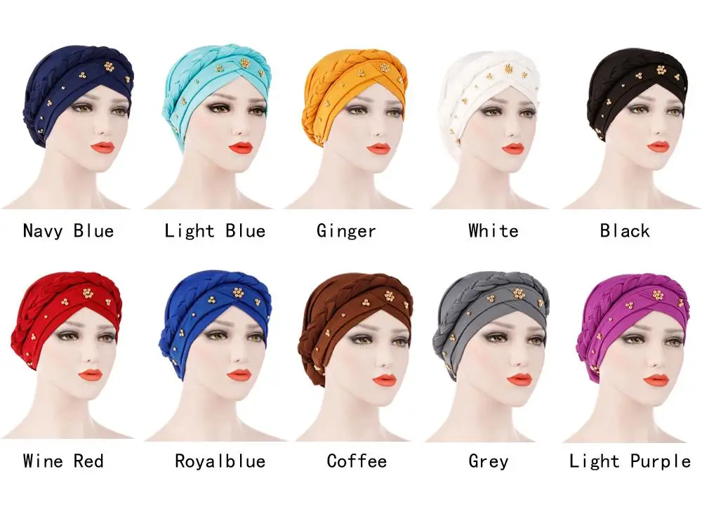 Abaya Women Bonnet Turban Muslim Braid Cap Beading Bandanas Hairband Hat Islamic Beanie Skullies Hair Loss Chemo Cap Fashion New