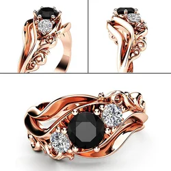 Huitan Luxury Rose Gold Color Flower Ring Zircon Inlaid Accessories Female Engagement Wedding Jewelry Ring For  Dropshipping