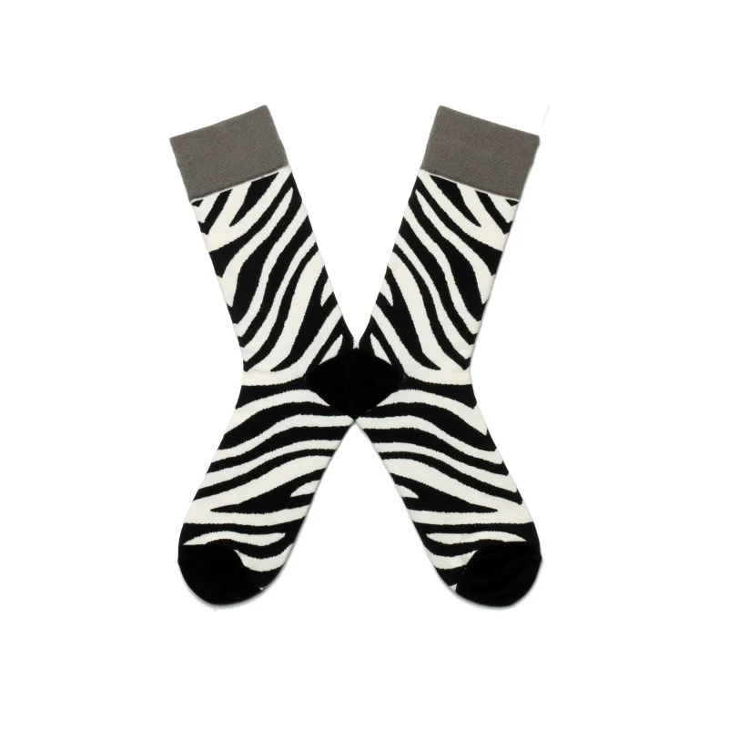 Chaussettes en coton à rayures zébrées pour hommes, streetwear Harajuku, hip hop, drôle, décontracté, coloré, heureux, vintage, vague, étoile