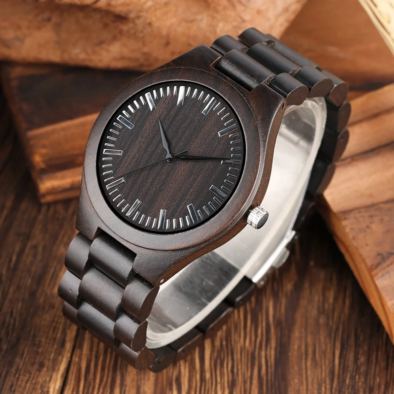 Retro Wood Watches for Men Clock Male Casual Light Ebony Wood Man Full Natural Band Quartz Men\'s Wrist Watches Relogio Masculino