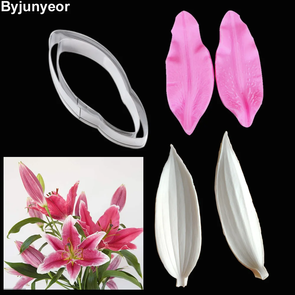 Lily  Leaves Silicone Veiner Flower Veiners Silicone Molds Fondant Sugarcraft Gumpaste Clay Water Paper Cake Decorating CS250