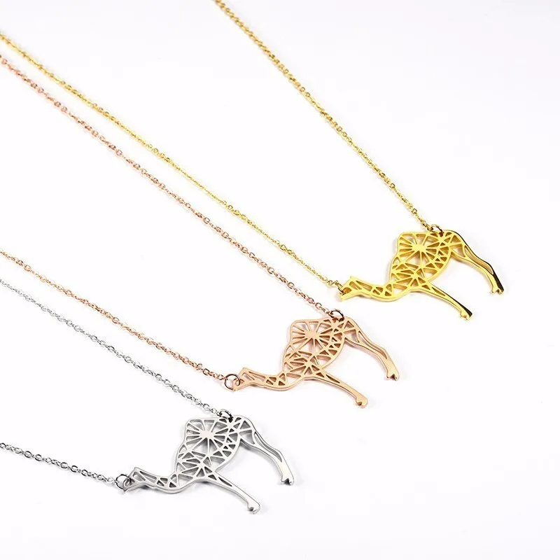 Fashion Stainless Steel Camel Animal Simple Silhouette Shaped Pendant Necklace Jewelry Desert Gift