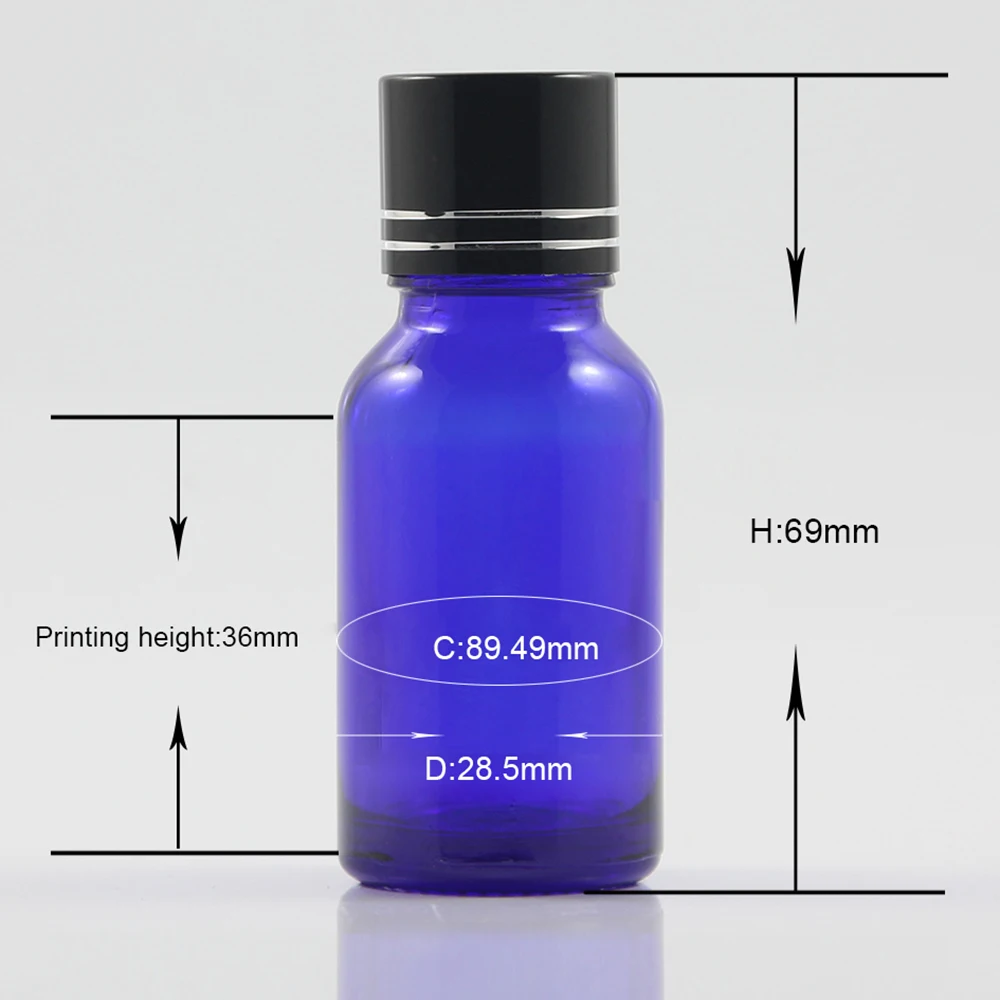 Wholesale elegant cosmetic bottle 15ml glass packaging, 0.5oz essential oil bottle blue with stopper