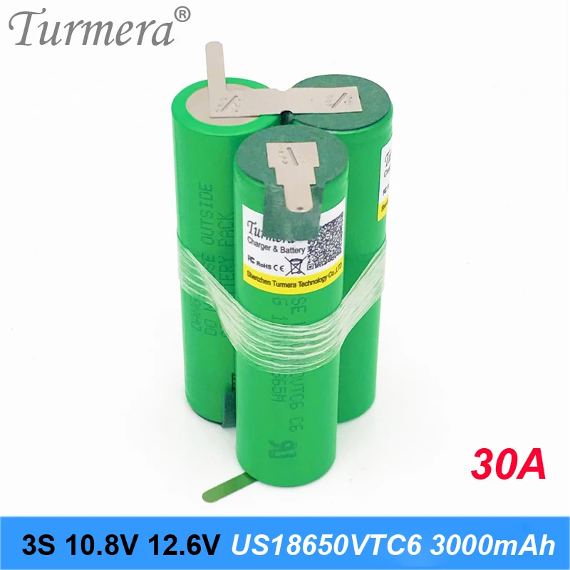 Turmera 3S 12.6V 4S 16.8V 5S 21V 6S 25V VTC6 Bộ Pin US18650VTC6 3000Mah Pin 30A Cho 18V Máy Vặn Vít Dùng Pin Tùy Chỉnh