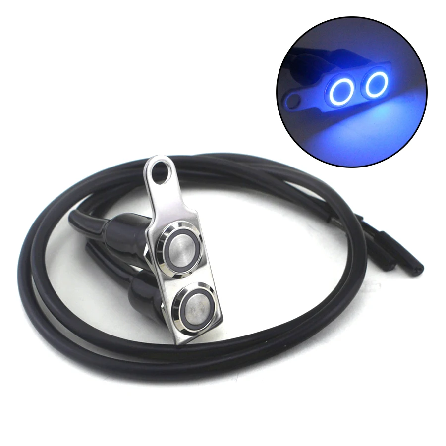 Aluminum Alloy Motorcycle Handlebar Switch Headlight Hazard Fog Light ON/OFF Dual Buttons Manual-return Lock Switch Blue LED