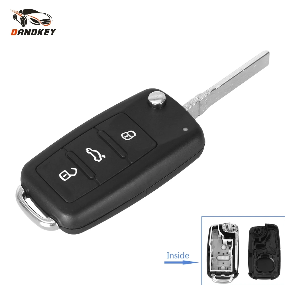 Dandkey NEW 3 Button Flip Fob Remote Folding Key Shell For VW For VOLKSWAGEN Tiguan Golf Sagitar Polo MK6 Uncut Blade key shell