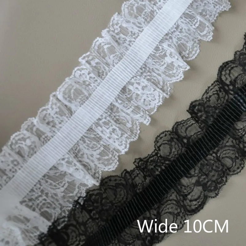 10CM White Black Lastest Tulle Elastic Pleated Chiffon Lace Fabric Collar Neckline Applique Guipure Ribbon Trim Dress DIY Sewing