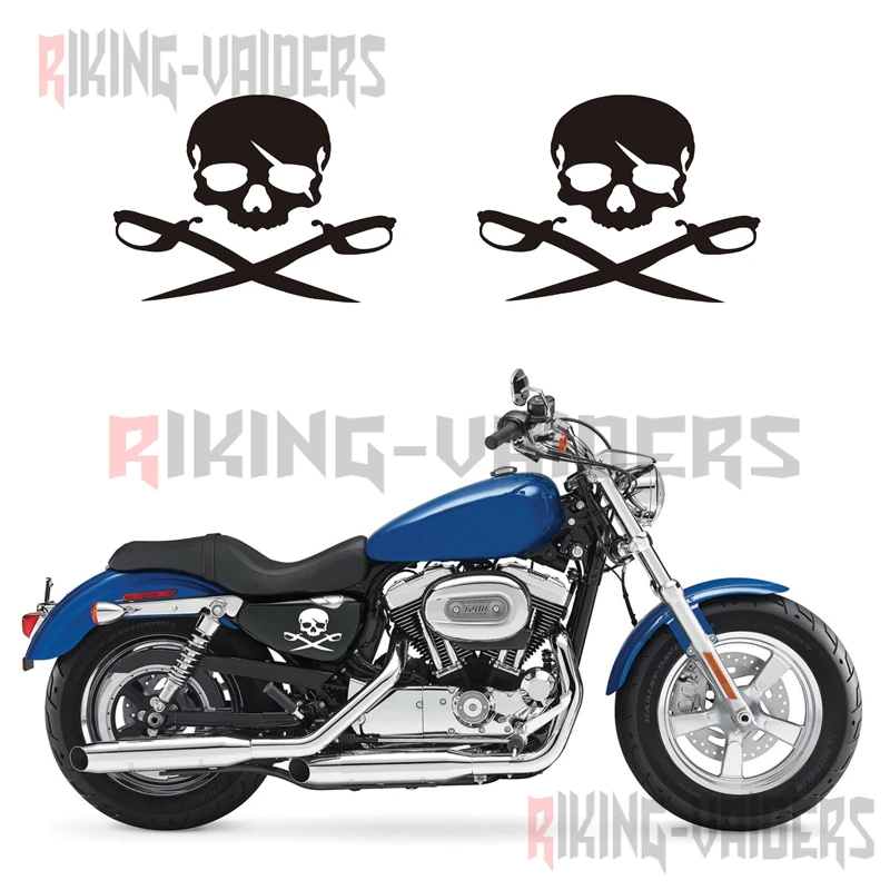 Motorcycle Sticker Pirate Skull Stickers Left Right Side Battery Cover Decals For Harley Sportster XL883 XL1200 48 72 Iron