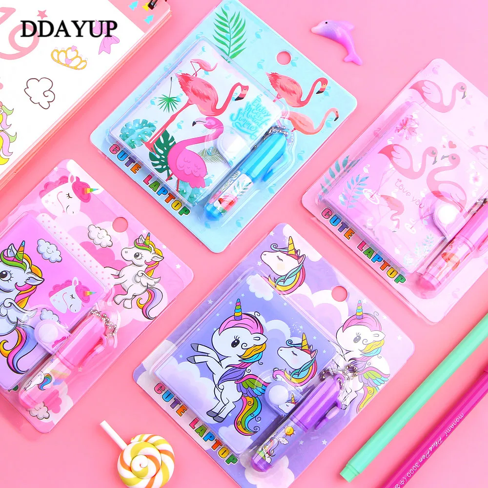 1 Set Cute Unicorn Flamingo Memo Pad + Ball Pen Sticky Notes Memo Notepad Notebooks Gift Kawaii Stationery